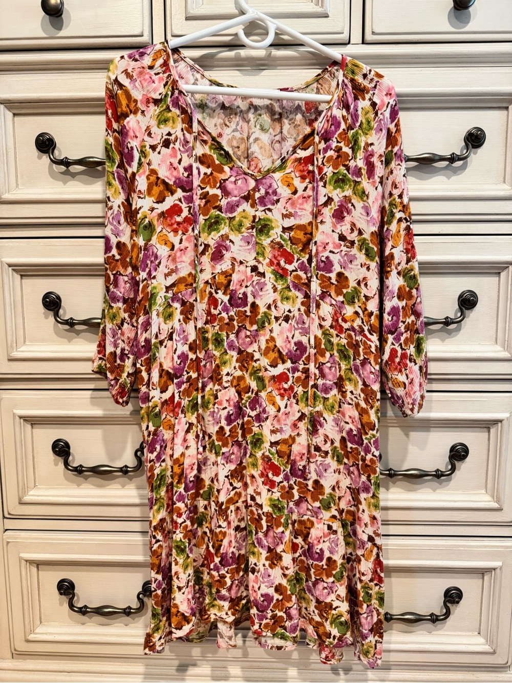 Chris & Carol Pink Floral Long Sleeve V-Neck Swing Dress